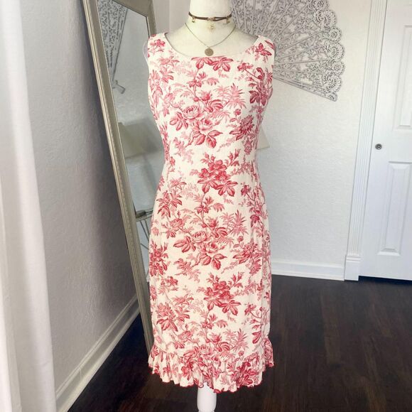 Maggy London Dresses & Skirts - Maggy London Early 2000's Cotton Linen Flower Trumpet Ruffle Midi Dress S / 6